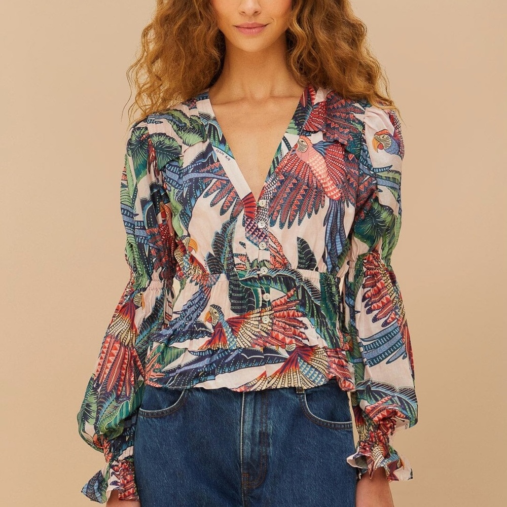 NWT! FARM Rio Pink Macaw Flight Blouse